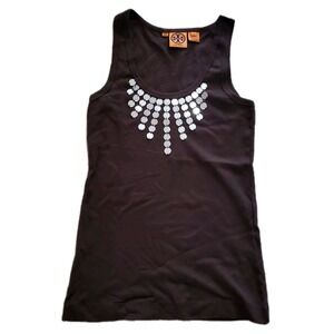 Tory Burch Women's Size Small Brown Tank Top Bling Detail‎ Mirror Sequin